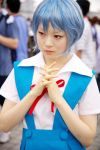  ayanami_rei blue_hair cosplay kanata_(model) neon_genesis_evangelion photo red_eyes school_uniform suspenders 