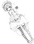  1girl argyle argyle_legwear asymmetrical_legwear eyeball hairband heart heart_of_string komeiji_satori long_sleeves looking_at_viewer monochrome plaid plaid_legwear short_hair simple_background skirt skirt_lift slippers smile solo thigh-highs third_eye touhou white_background yunuki_uta 