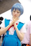  ayanami_rei blue_hair cosplay kanata_(model) neon_genesis_evangelion photo school_uniform suspenders 