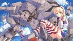  1girl :3 anchor blonde_hair blush elbow_gloves gloves hairband highres kantai_collection long_hair looking_at_viewer mecha ocean personification rensouhou-chan shimakaze_(kantai_collection) sitting skirt smile striped striped_legwear terras thighhighs white_gloves yellow_eyes 