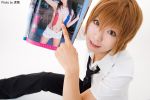   bandaid blonde_hair cosplay dress_shirt magazine mizushiro_akira pants photo school_uniform necktie  