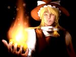  1girl blonde_hair braid cho_marisa fire frilled_hat frills hat kirisame_marisa long_hair mini-hakkero shirosato side_braid touhou witch_hat 