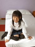  bed blouse cosplay matsunaga_ayaka photo pleated_skirt school_uniform thigh-highs 