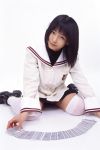  cards clannad cosplay fujibayashi_ryou matsunaga_ayaka photo sailor_uniform school_uniform thigh-highs 