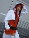  aty belt cape cosplay dress glasses mitsuo_(model) photo redhead summon_night_3 thigh-highs 