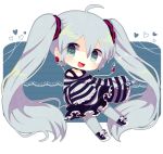  1girl ahoge chibi digital_media_player earphones earphones earrings haru431 hatsune_miku ipod jewelry long_hair musical_note open_mouth pantyhose sleeves_past_wrists solo striped twintails very_long_hair vocaloid 
