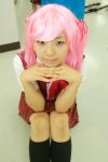  asumi cosplay hair_ribbons mahou_sensei_negima photo pink_hair pleated_skirt sasaki_makie school_uniform twintails vest 