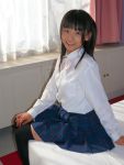  bed blouse cosplay matsunaga_ayaka photo pleated_skirt school_uniform thigh-highs 