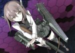  1girl atoshi bike_shorts bow_(weapon) brown_eyes brown_hair crossbow headgear kantai_collection personification short_hair solo taihou_(kantai_collection) thighhighs weapon 