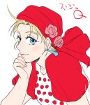  1girl bandana blonde_hair blue_eyes dress earrings flower gamako jewelry jojo_no_kimyou_na_bouken polka_dot ponytail solo suzi_quatro 