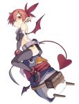 1girl belt cats_brain crossed_arms demon_tail demon_wings disgaea etna laharl pointy_ears pouch prinny red_eyes redhead scarf short_hair sitting smile tail twintails wings 