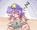  1girl beret blue_hair closed_eyes controller drooling game_controller hat jiangshi miyako_yoshika ofuda open_mouth outstretched_arms shinapuu short_hair sleeping solo star touhou z zombie_pose 