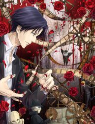  ai_(ai1470) clown film_strip flower formal highres kindaichi_shounen_no_jikenbo male mask profile puppet purple_hair rose short_hair string suit tagme takato_yoichi wheel 