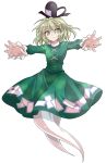  1girl alphes_(style) dairi dress ghost ghost_tail green_dress green_eyes green_hair hat highres japanese_clothes parody short_hair simple_background smile soga_no_tojiko solo style_parody tate_eboshi touhou transparent_background 