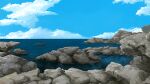  beach blue_sky clouds commentary_request day highres horizon kajiji nature no_humans ocean original outdoors rock scenery sky water waves 