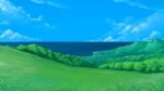  beach blue_sky clouds commentary_request day grass highres horizon kajiji nature no_humans ocean original outdoors plant scenery sky tree water waves 