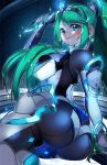  1girl ass breasts green_eyes green_hair green_theme large_breasts latex_bodysuit night pneuma_(xenoblade) ponytail sky solo star_(sky) starry_sky thighs xenoblade_chronicles_(series) xenoblade_chronicles_2 yagi_(kyuhyun) 