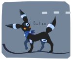  alternate_color animal_focus bandana blue_neckwear border brown_eyes character_name colored_sclera commentary_request from_side full_body gen_2_pokemon iogi_(iogi_k) looking_back no_humans orange_sclera pokemon pokemon_(creature) shiny_pokemon simple_background solo umbreon walking white_background white_border 