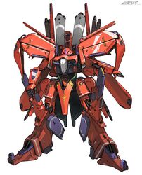  ex-s_gundam glowing glowing_eye gundam gundam_sentinel highres mecha no_humans one-eyed open_hands peter_(peter6409) pink_eyes redesign science_fiction signature solo standing white_background zeon 