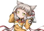  1girl animal_ears cat_ears cat_girl hood hoodie jumpsuit masa2ki nia_(xenoblade) silver_hair simple_background solo white_background xenoblade_chronicles_(series) xenoblade_chronicles_2 yellow_eyes 