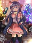  1girl belt blush boots bow dress eyebrows_visible_through_hair feet_out_of_frame hair_bow long_hair looking_at_viewer original purple_hair red_bow red_dress santa_claus santa_claus_(fullbokko_heroes) santa_costume skyagogo solo standing thigh-highs very_long_hair violet_eyes 