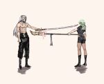  1boy 1girl boots byleth_(fire_emblem) byleth_eisner_(female) duel final_fantasy final_fantasy_vii fire_emblem fire_emblem:_three_houses full_body glasses masamune_(ffvii) pantyhose polearm sephiroth shirtless short shorts spear super_smash_bros. sword weapon white_hair wings yourfreakyneighbourh 