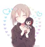  2girls aoba_moca bang_dream! black_hair bob_cut chibi grey_hair grey_jacket jacket mahiro_(mhrooo) mitake_ran multicolored_hair multiple_girls open_mouth redhead short_hair 