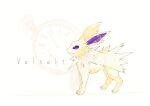  :3 animal_focus character_name closed_mouth colored_sclera commentary_request from_side full_body gen_1_pokemon happy highres iogi_(iogi_k) jolteon jpeg_artifacts looking_up no_humans pocket_watch pokemon pokemon_(creature) purple_sclera smile solo standing watch white_background white_eyes 