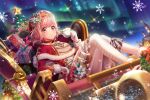  1girl blush christmas christmas_tree d4dj dress official_art pink_eyes pink_hair sakurada_miyu short_hair smile 