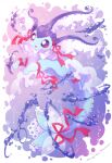  :o blush commentary_request frills gen_1_pokemon highres jippe no_humans open_mouth pokemon pokemon_(creature) red_ribbon ribbon solo vaporeon violet_eyes water water_drop 