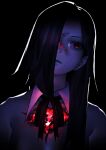  1other ambiguous_gender backlighting black_background black_hair closed_mouth glowing hair_over_one_eye long_hair mi8pq original red_eyes scar scar_on_face simple_background solo upper_body 