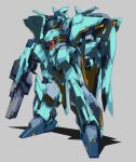  absurdres beastkingbarbaros clenched_hand commentary commentary_request grey_background gun gundam gundam_hathaway&#039;s_flash highres holding holding_gun holding_weapon looking_down mecha no_humans partial_commentary redesign shadow standing visor weapon xi_gundam 