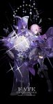  1girl armor armored_boots boots capelet fate_(series) high_heel_boots high_heels holding looking_at_viewer mash_kyrielight purple_hair shield short_hair smile solo starshadowmagician violet_eyes 