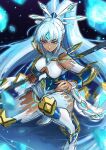  1girl blue_eyes blue_hair breasts dark_skin dark-skinned_female jewelry large_breasts long_hair perun_(xenoblade) ponytail solo xenoblade_chronicles_(series) xenoblade_chronicles_2 yuuuun0218 