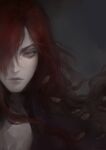  1boy closed_mouth extra_eyes hair_over_one_eye highres long_eyelashes long_hair male_focus nat_the_lich original painterly red_eyes redhead renard_beauchene_(nat_the_lich) slit_pupils solo upper_body 