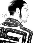  1boy ainu_clothes close-up expressionless face facial_hair from_side gentle2nd golden_kamuy greyscale looking_to_the_side male_focus monochrome patterned_clothing short_hair sideburns solo stubble tanigaki_genjirou 
