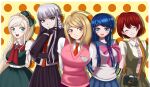  5girls akamatsu_kaede arms_behind_back arms_folded black_jacket black_tie blonde_hair blue_eyes blue_hair camera cute dangan_ronpa dangan_ronpa dangan_ronpa:_trigger_happy_havoc dangan_ronpa_(series) dangan_ronpa_2:_goodbye_despair dangan_ronpa_3 dangan_ronpa_v3:_killing_harmony deviantart girls green_bow green_dress green_eyes happy kirigiri_kyouko koizumi_mahiru long_hair maizono_sayaka multiple_girls necktie orange_tie pink_bow pink_bowtie pink_eyes pink_sweater purple_hair red_bow redhead school_uniform short_hair sincity2100 smile sonia_nevermind violet_eyes 