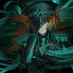  1girl aqua_eyes black_headwear closed_mouth e.g.o_(project_moon) floating_hair freckles gradient_hair green_eyes hand_up hat ishmael_(project_moon) limbus_company long_hair military_hat military_uniform multicolored_hair orange_hair project_moon s661479361148 solo uniform very_long_hair 