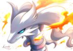  absurdres blue_eyes closed_mouth commentary_request embers fire gen_5_pokemon highres kaichi_(tomiyu25) legendary_pokemon no_humans pokemon pokemon_(creature) portrait reshiram signature white_background 