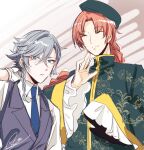  2boys braid butler closed_eyes fighting_stance genderswap genderswap_(ftm) height_difference hong_meiling izayoi_sakuya male_focus multiple_boys necktie redhead short_hair silver_hair single_braid souta_(karasu_no_ouchi) touhou vest wide_sleeves 