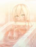  1girl :d bathing batt breasts completely_nude curss hair_between_eyes hand_on_own_knee highres legs_together long_hair looking_at_viewer medium_breasts monster_girl no_nipples nude open_mouth original sitting slime_girl smile solo transparent_skin 