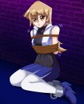  1girl alternate_costume arms_behind_back blonde_hair blue_skirt bound captured dark_room deviantart_username restrained rope scared shackles sincity2100 tenjouin_asuka tied_up tied_up_(nonsexual) turtleneck vest white_shirt yellow_eyes yu-gi-oh! yuu-gi-ou yuu-gi-ou_arc-v yuu-gi-ou_gx 