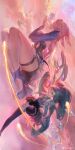  2girls absurdres ahri animal_ears aqua_eyes aqua_hair asymmetrical_clothes blonde_hair clouds crystal expressionless fingernails flying fox_ears fox_girl high_heels highres huge_filesize league_of_legends legs long_hair looking_at_viewer makeup multiple_girls orb ponytail seraphine_(league_of_legends) sharp_fingernails sitting skirt smile summer_white_check thick_thighs thigh-highs thighs very_long_hair weibo_logo weibo_username 