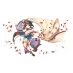  1girl autumn_leaves bangs brown_hair eruruw full_body highres layered_sleeves long_hair long_sleeves mitsumi_misato official_art sash solo transparent_background twisted_torso utawareru_mono utawareru_mono:_lost_frag 