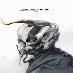  2021 cloak esuthio from_side helmet highres horns humanoid_robot looking_ahead no_humans original portrait robot science_fiction solo upper_body 