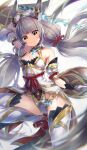  1girl absurdres animal_ears breasts cat_ears cat_girl gloves hatsuga_(dmaigmai) highres jewelry leotard nia_(blade)_(xenoblade) nia_(xenoblade) silver_hair small_breasts smile solo sword twintails weapon white_background xenoblade_chronicles_(series) xenoblade_chronicles_2 yellow_eyes 