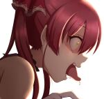  1girl alien_3 constricted_pupils eyebrows_visible_through_hair hololive houshou_marine konboi-eg looking_to_the_side redhead saliva sleeveless solo tongue tongue_out transparent_background yellow_eyes 