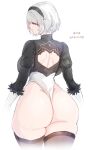  2021 ass backless_outfit black_blindfold black_hairband black_legwear blindfold breasts gloves hairband large_breasts leotard nier_(series) nier_automata simple_background skindentation thick_thighs thigh-highs thighs white_background white_leotard wide_hips xiangzi_box yorha_no._2_type_b 