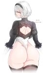  2021 ass backless_outfit black_blindfold black_hairband black_legwear blindfold breasts gloves hairband large_breasts leotard nier_(series) nier_automata simple_background skindentation thick_thighs thigh-highs thighs white_background white_leotard wide_hips xiangzi_box yorha_no._2_type_b 