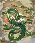  black_sclera claws clouds colored_sclera commentary dragon eastern_dragon fangs fiona_hsieh gen_3_pokemon legendary_pokemon no_humans open_mouth pokemon pokemon_(creature) rayquaza signature yellow_eyes 